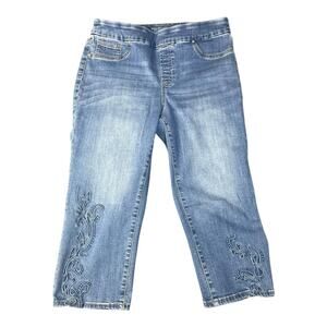 Chico's Light Wash Embroidered Capris